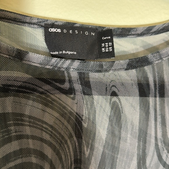 ASOS design curve 12 long sleeve dress with ruching in printed mesh - Picture 8 of 9